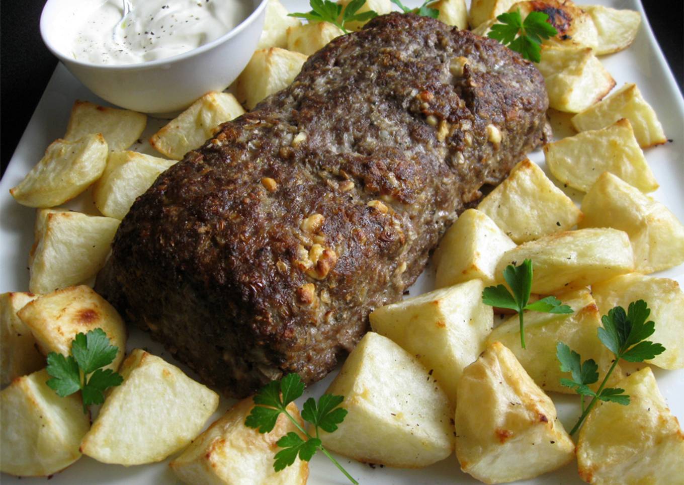 Lamb Meatloaf with Roast Potatoes