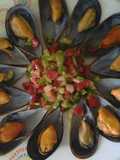 Mejillones al vino blanco con vinagreta de mostaza