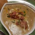 Crema de patata con cebolla y bacon