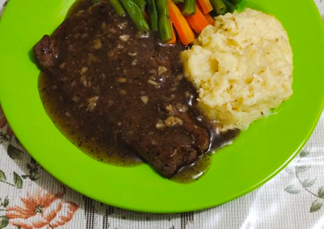 Sirloin Steak with Black Pepper Sauce (Teflon)