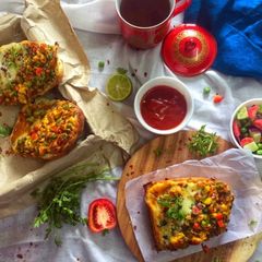 A picture of Grilled two-in-one open sandwich.