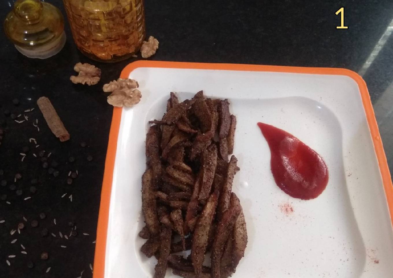 Potato roast with walnut masala