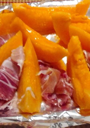 Una foto de Entremés: Melón con jamón