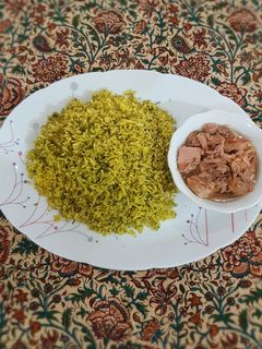 عکسی از دستور 🐟 کته شوید با تن ماهی (شوید پلو) 🐟