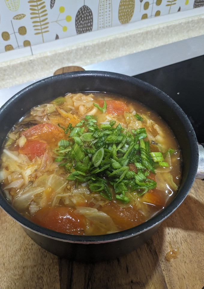 運動後的宵夜~~蒜苗蕃茄鮪魚蔬菜湯 的食譜成品照片