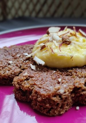 A picture of Coffee cake with custard pudding.