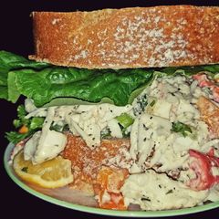 A picture of Mike's Chilly King Crab Lump Meat Salad Sandwiches.
