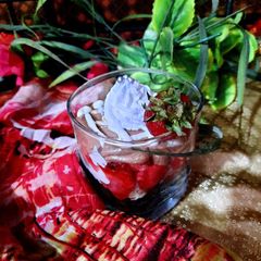 A picture of Strawberry with chocolate dessert.
