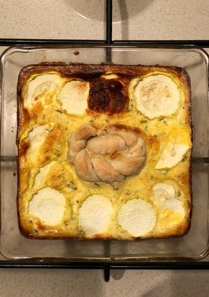 O poză a rețetei Quiche cu brânză de capră și dovlecei.