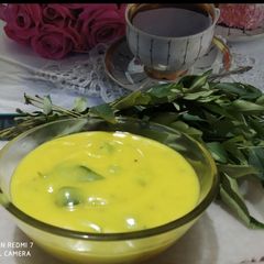 A picture of Besan ki kadhi (chutney for fafda, khaman).
