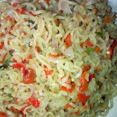 A picture of Noodles with veggies.