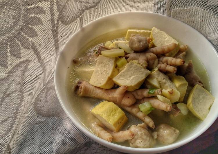 Chicken Feet Meatballs and Tofu Soup