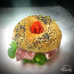 Delicious salami bagel A picture of Delicious salami bagel.