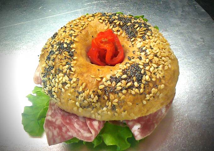 Delicious salami bagel