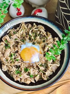 Hình của món Cơm bò Gyudon (bò xào hành tây kiểu Nhật).