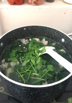 Hình của món Canh rau ngót với thịt bằm.