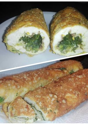 Una foto de Pechuga de pollo arrollada rellena