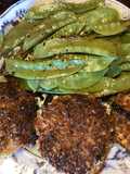 California Farm Eggplant and Snowpeas in Bacon