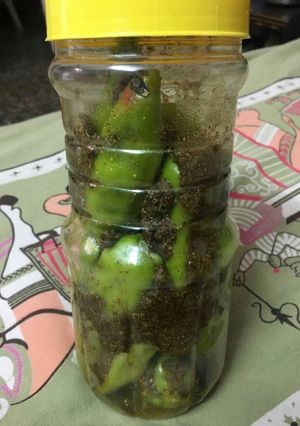 A picture of Green chillies pickle.
