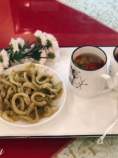 Hình của món Mứt dừa non trà xanh.