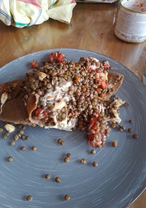 Une photo de Galette lentilles vertes-coulis de tomate
