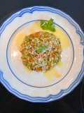 Risotto de verduras y pesto de ajos silvestres o ajos de los osos