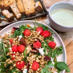 A picture of Arugula and watermelon salad.