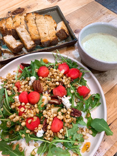 A picture of Arugula and watermelon salad.