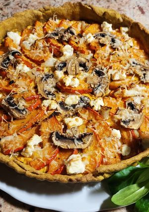 Une photo de Tarte au potimarron, champignons et ricotta