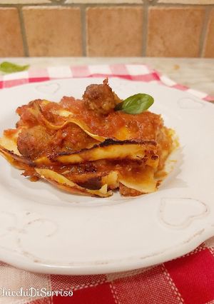 A picture of Lasagna with Sunday Meat Sauce.