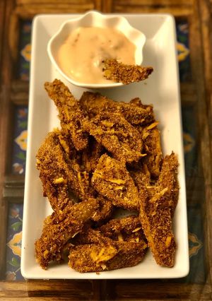 A picture of Spicy-Parmesan Eggplant fingers.