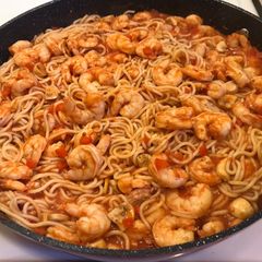 A picture of Shrimp Tomato Pepper pasta.