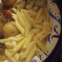 A picture of Shrimp Penne in a Garlic Butter Sauce.
