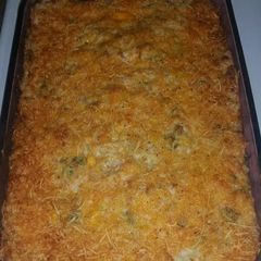 A picture of Chicken, broccoli, and hashbrown casserole.