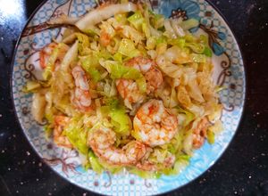 Hình của món Bắp cải xào tôm nõn.