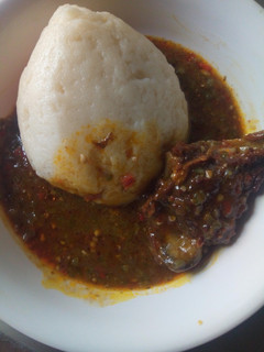 A picture of Tuwon Semovita With Okro Soup.
