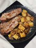 🥩🍖Roast Beef al horno mechado con morrones y ajos sobre colchón de papas y cebollas 🍖🥩