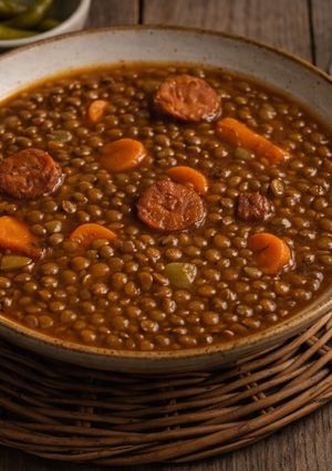 Una foto de Lentejas con Arroz y Chorizo Mambo