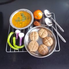 Rajshthani BAATI with Dal A picture of Rajshthani BAATI with Dal.