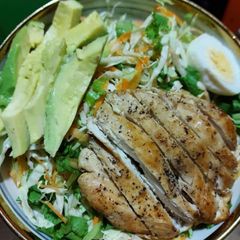 Chicken, avocado and boiled egg salad A picture of Chicken, avocado and boiled egg salad.
