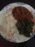 Mboga kienyeji, rice and beans