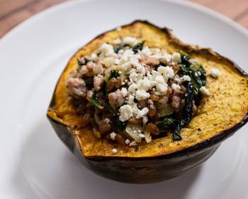 Update, Make Recipe Roasted Acorn Squash with Sausage Farro Spinach and Feta Yummy