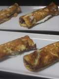 Rollitos de tortillas cuadradas con salmón y espárragos