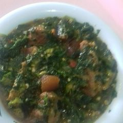 A picture of Okro ans vegetable soup.