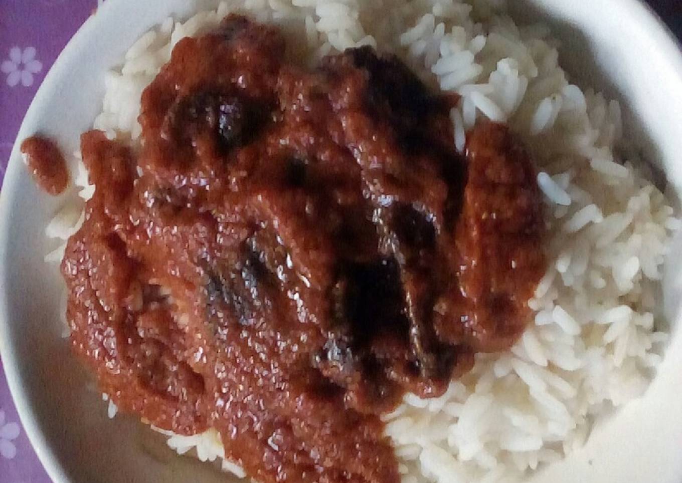 Quick white rice and kilishi sauce