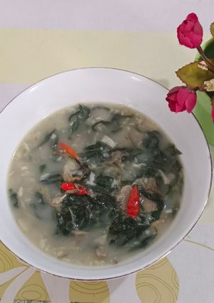 Foto resep Daun Ubi Jantung Pisang Kuah Putih