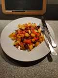 Champignon-Kartoffelpfanne mit gebackener Paprika