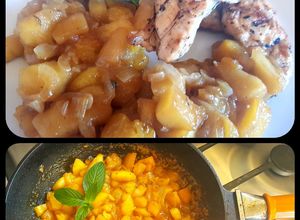 Una foto de Chutney de manzana y durazno, con pollo asado #caminodesabores