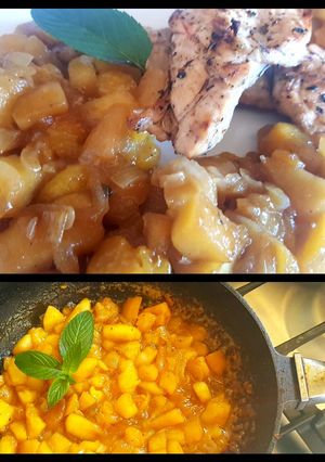 Una foto de Chutney de manzana y durazno, con pollo asado #caminodesabores