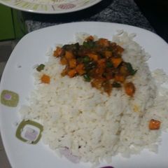 A picture of White Rice and veggies.